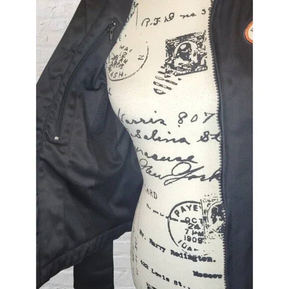 Harley Davidson Riding Jacket Womens SM Black Nylon Full Zip Leather Trim Biker - Picture 9 of 12